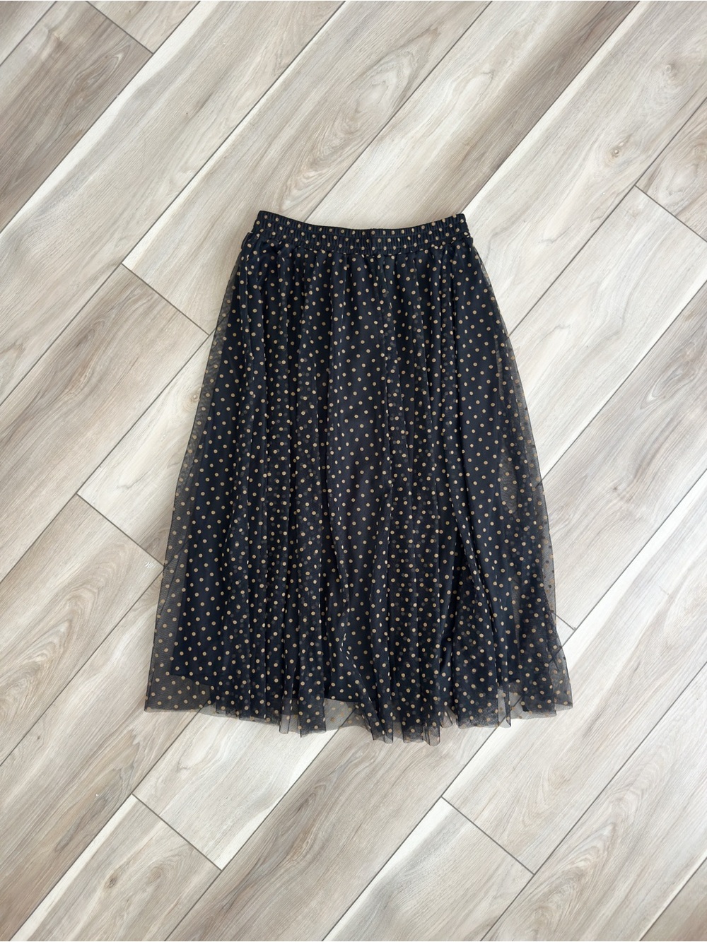 H&M Black Polka Dot Tulle Midi Skirt